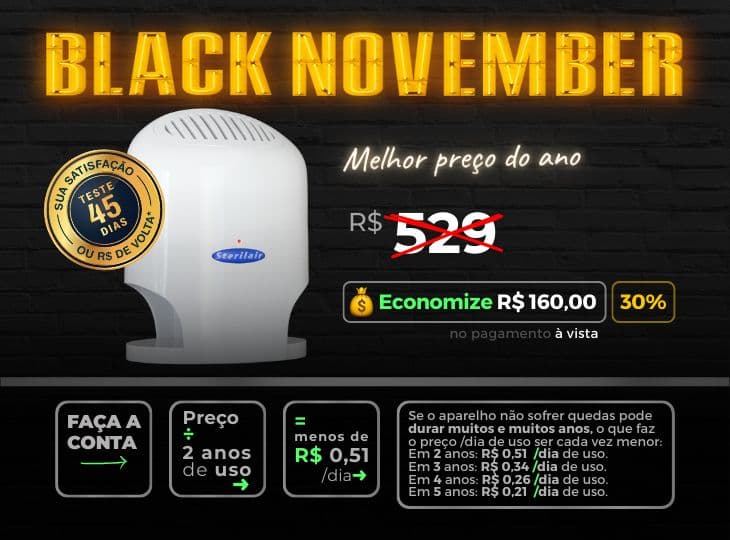 O único purificador de ar do Brasil que elimina até 99% de bactérias, vírus e fungos