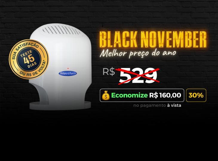 O único purificador de ar do Brasil que elimina até 99% de bactérias, vírus e fungos