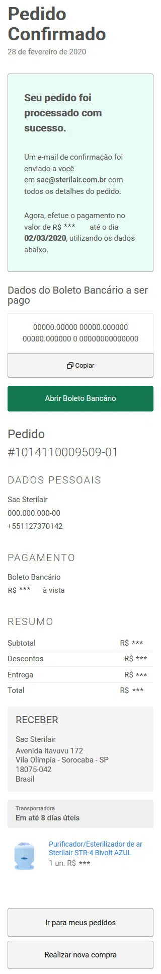 Como Comprar: Pedido Confirmado